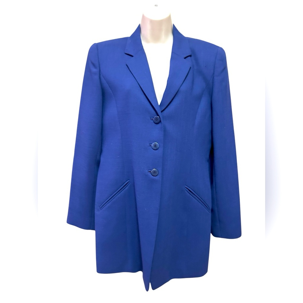 Vintage Dana Buchman Elegant 100% Wool Royal Blue Women's Blazer